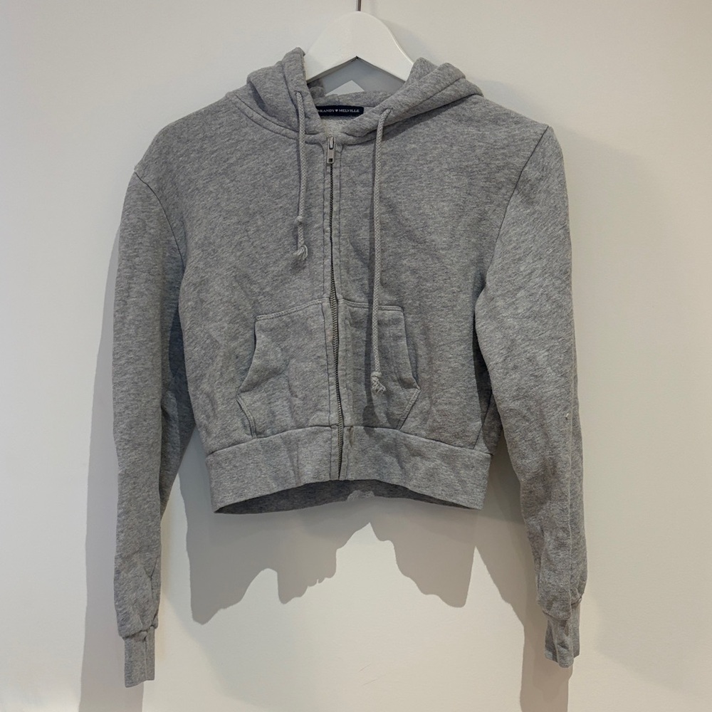 Brandy Melville Gray Cropped Zip-Up Hoodie